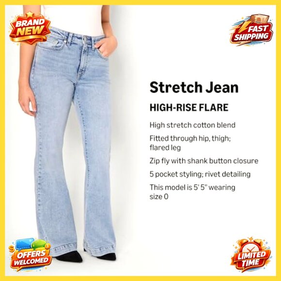 High-Rise Flare Jeans, Stretch Denim, Size 6, 32" Inseam, Flattering Fit - Picture 4 of 7